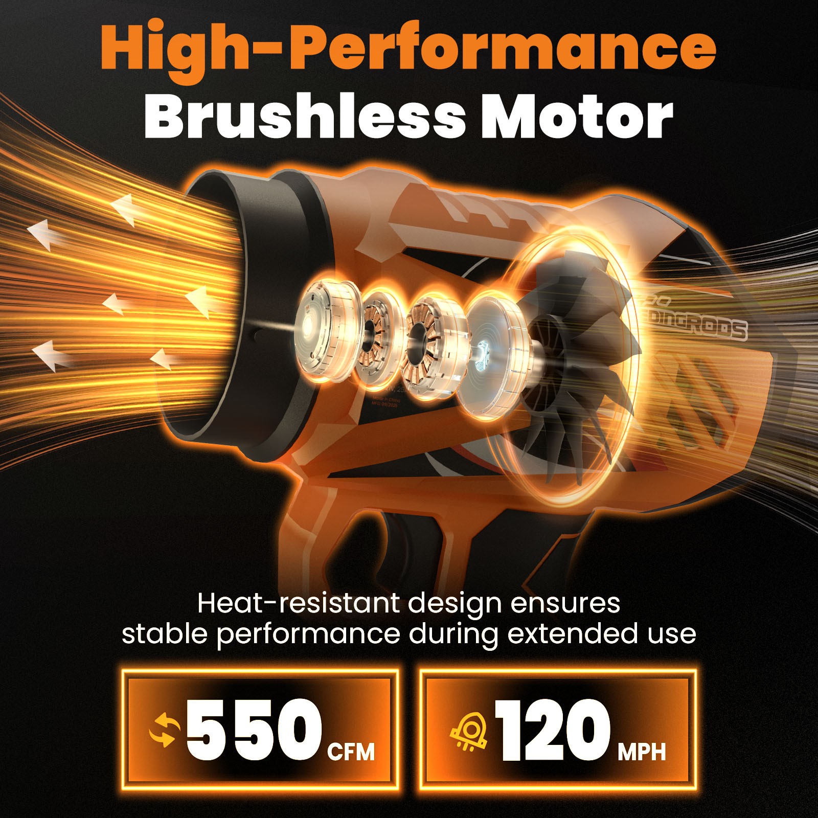 21V Brushless Blower Cordless 550 CFM/120MPH 4000mAh Variable Speed 2 Battery
