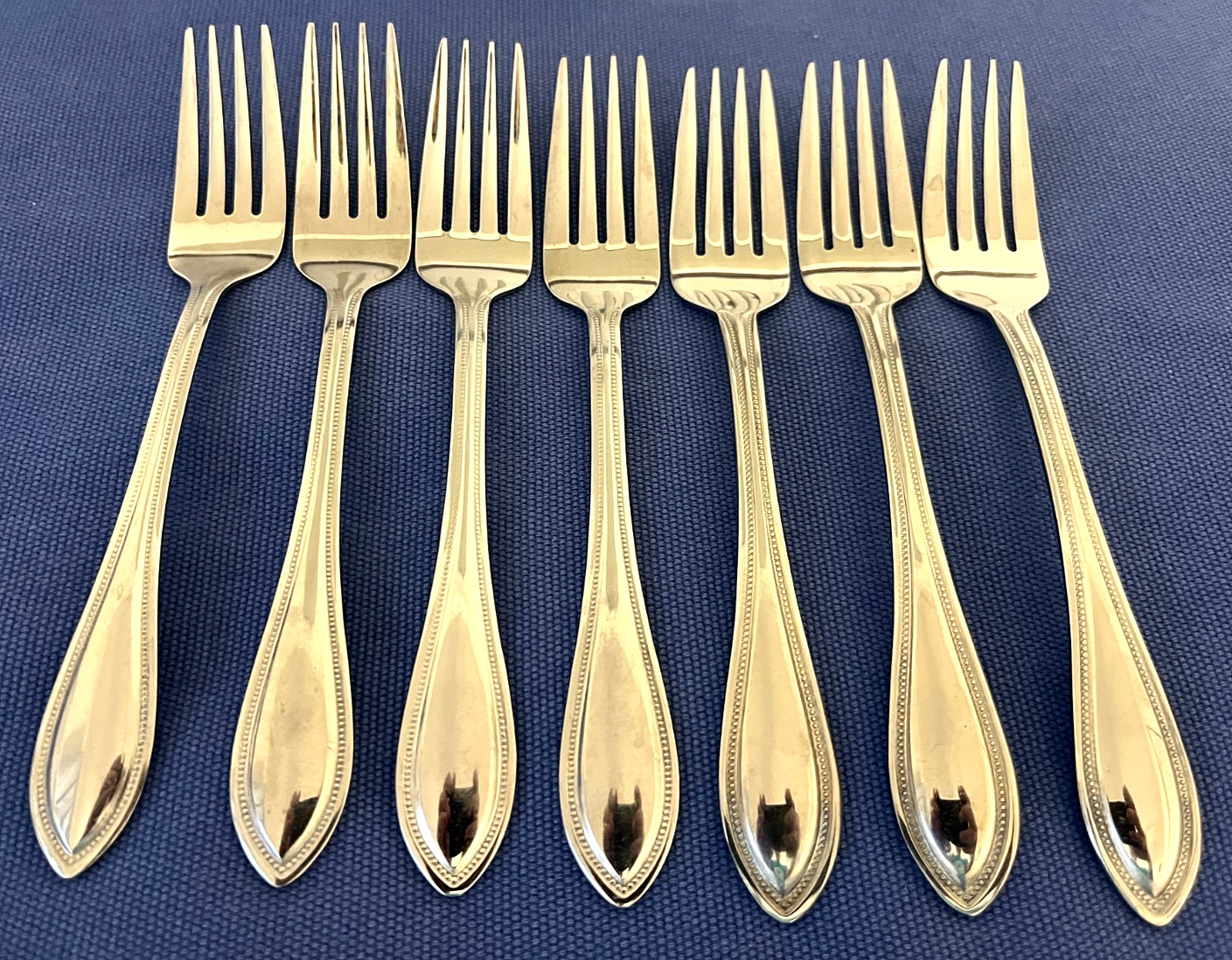Set Of 7 Towle Tuscan Bead Stainless Steel Salad Forks 7 1/2" VGC