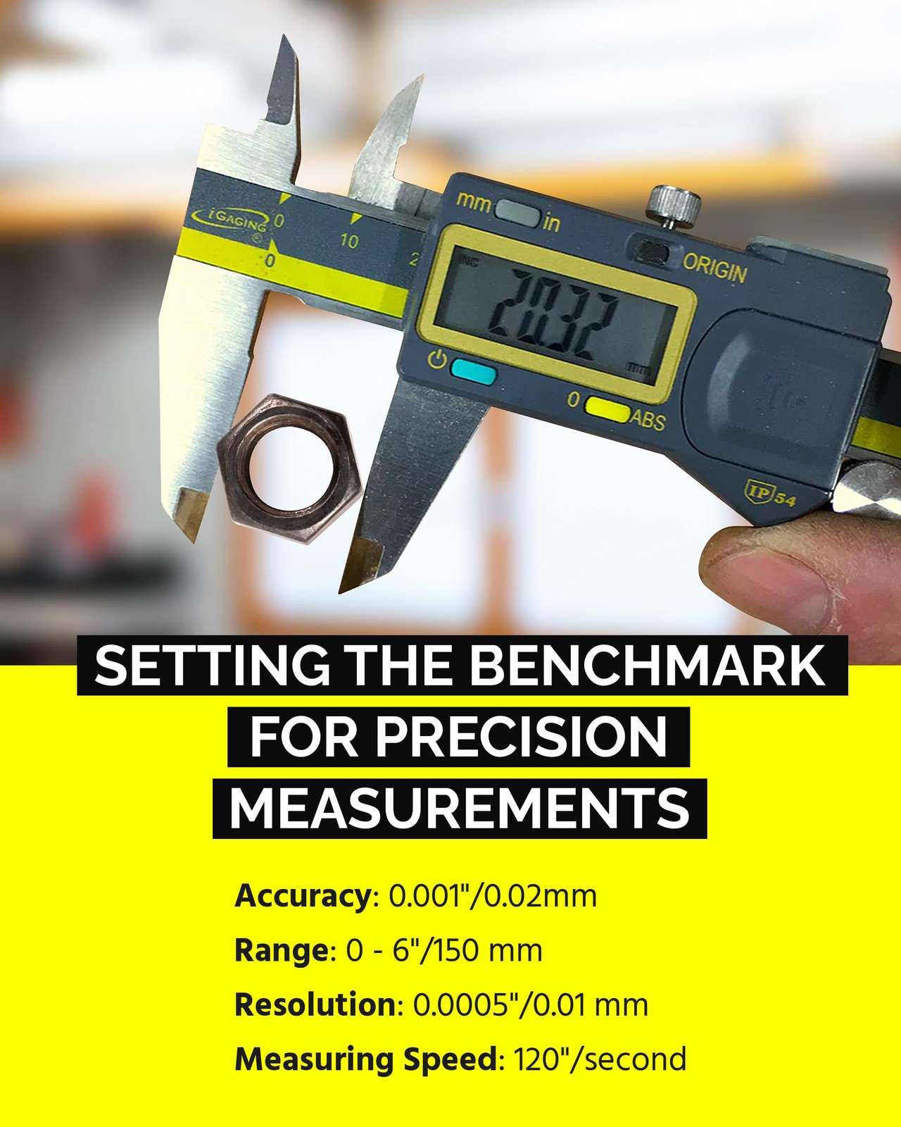 iGAGING Absolute Origin 0-6" Digital Caliper, IP54 Stainless Steel,