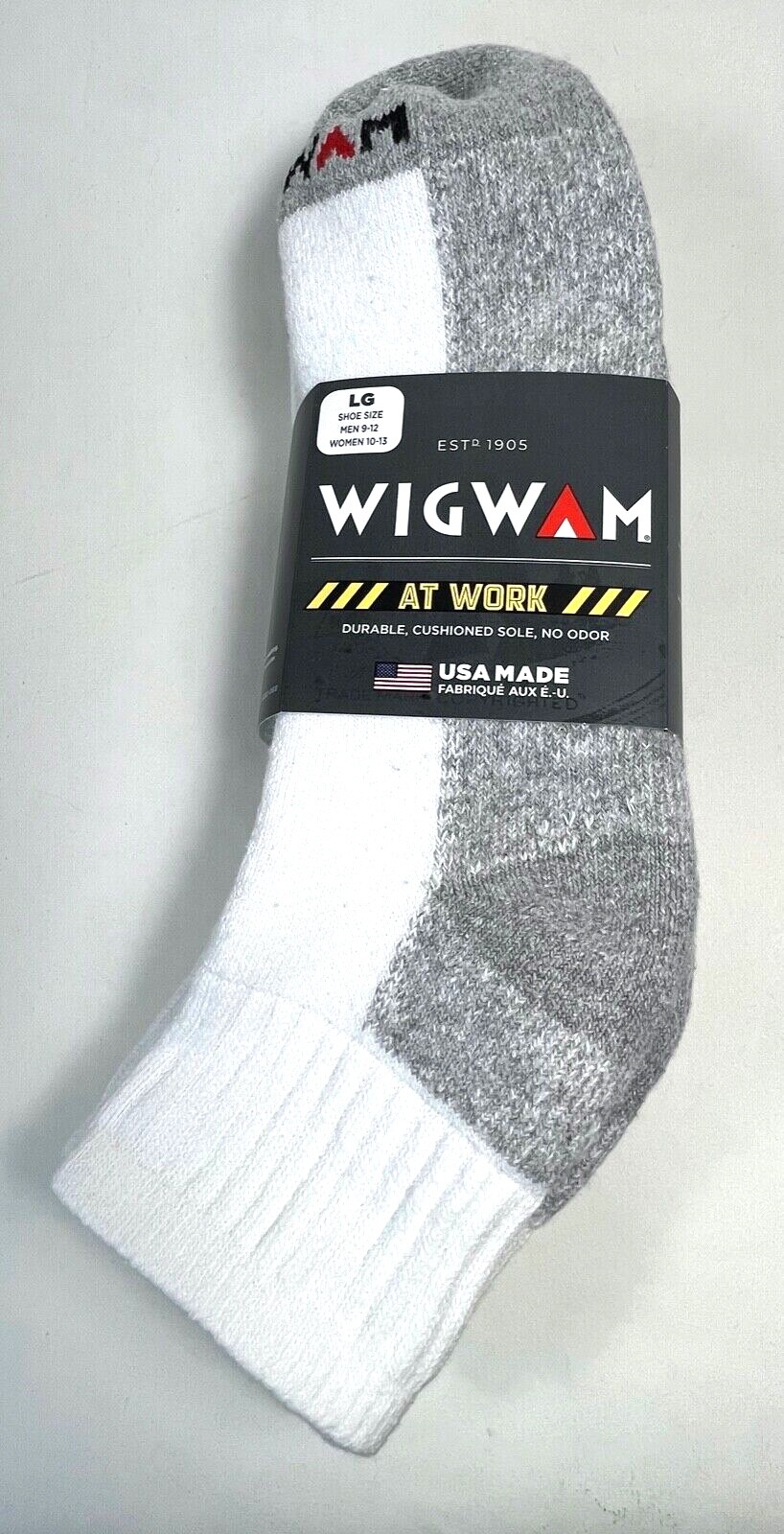 WIGWAM 3-PAIRS QUARTER AT WORK SOCKS COTTON BLEND WHITE SZ LG (MEN'S 9-12 SHOE)