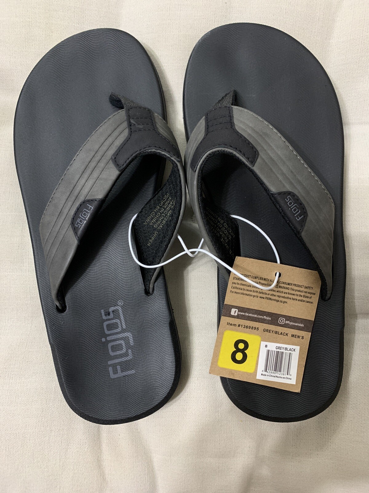 Flojos Men Open Toe Size 8 Sandal Black Grey