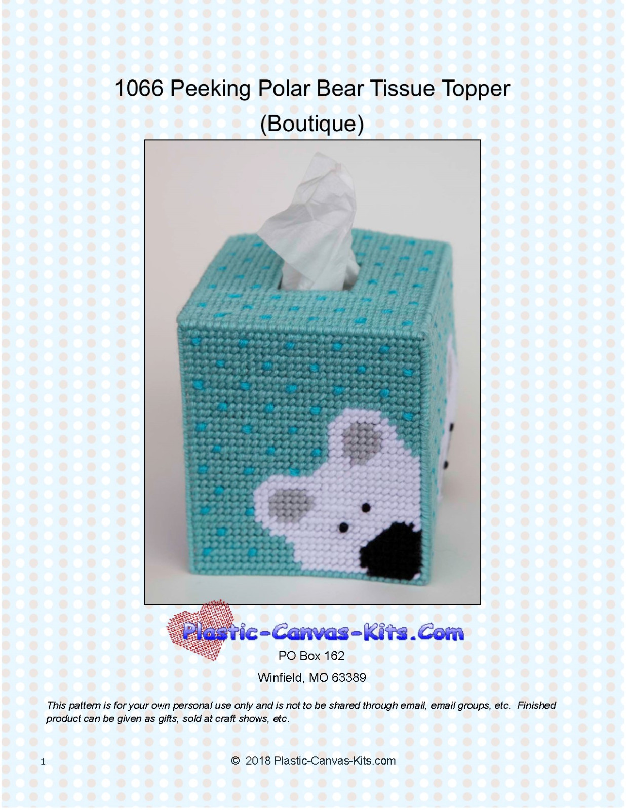 Peeking Polar Bear Tissue Topper-Winter-Plastic Canvas Pattern or Kit