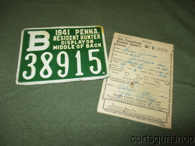 VINTAGE METAL 1941 RESIDENT HUNTING LICENSE B38915