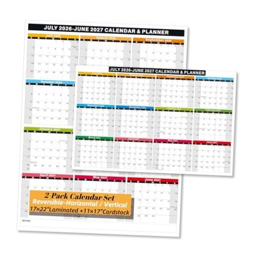 2026-2027 Academic Calendar 2 Pack Set, 17x22 Inch Laminated and 11x17 Inch