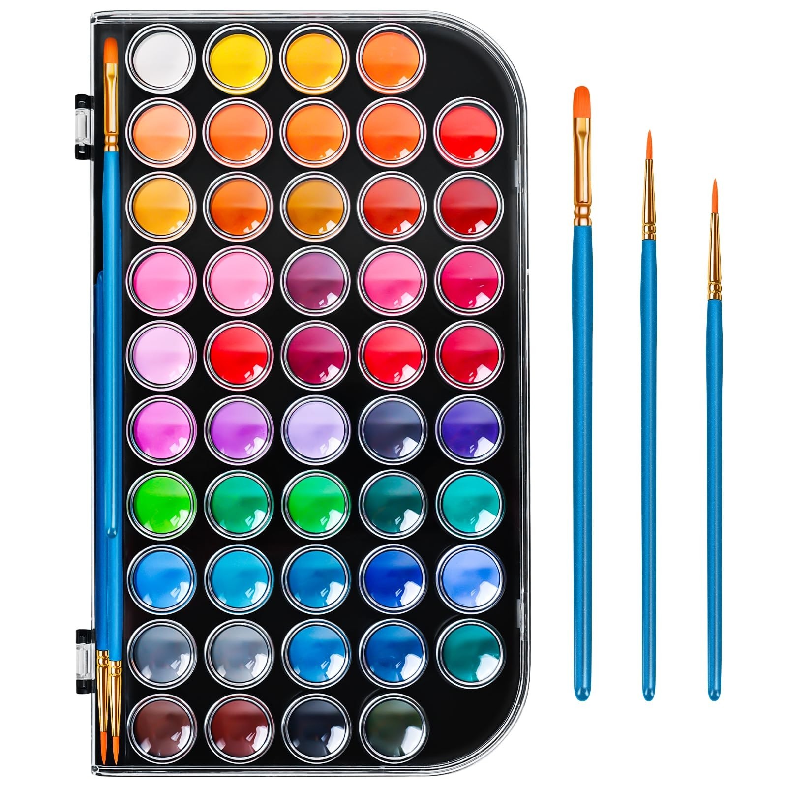 48 Color Solid Watercolor Paint Set with 3 Wooden Brushes - Non-Toxic, Vibran...
