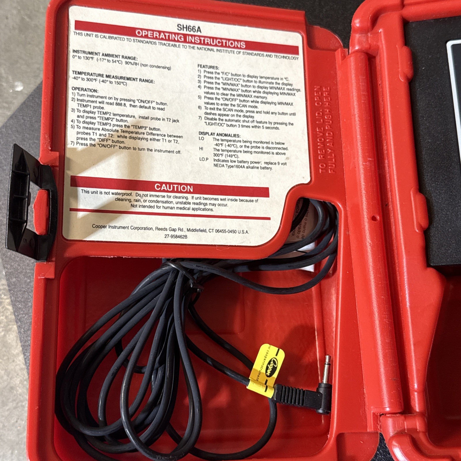 Cooper SH66A Digital Thermometer tool -EXC Condition With Probe