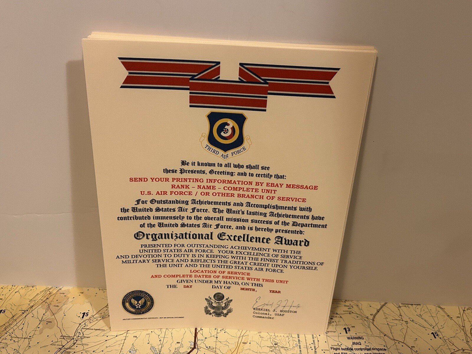 U.S. AIR FORCE / 3RD AIR FORCE - ORGANIZATIONAL EXCELLENCE AWARD CERTIFICATE