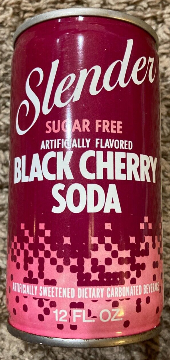 VINTAGE SLENDER SUGAR FREE BLACK CHERRY SODA STEEL PULL TAB CAN