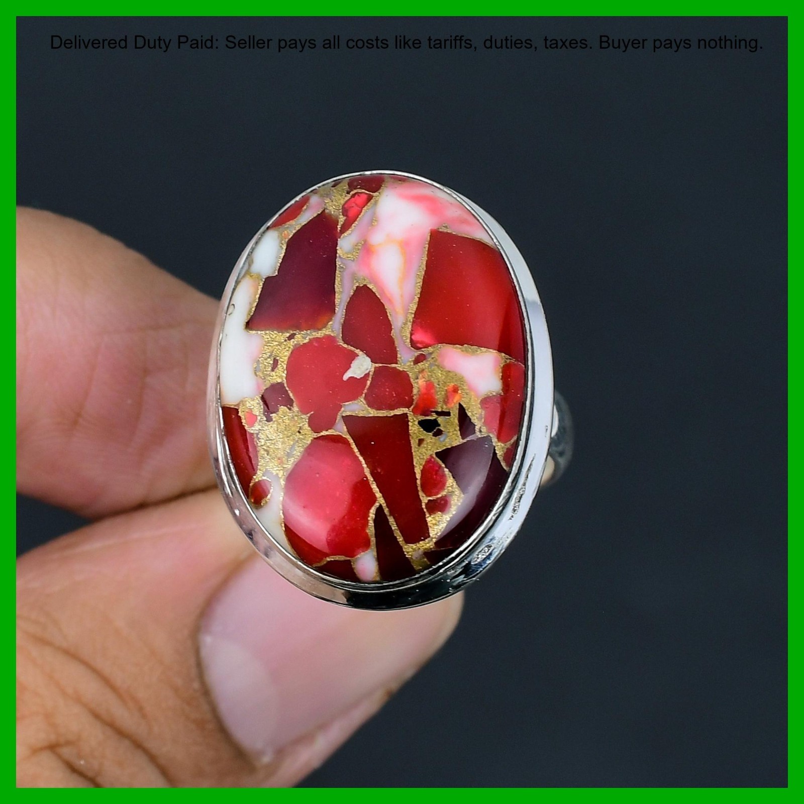 Kingman Red Mohave Copper Turquoise Stone Statement Elegant Ring Sterling Silver