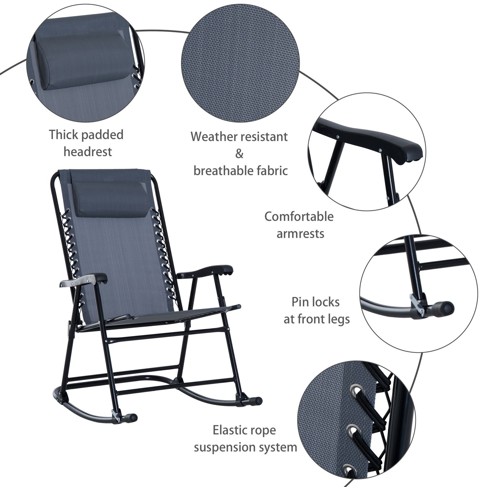 Portable Folding Bistro Set 2 Rocking Chairs 1 Side Table 18"Dia