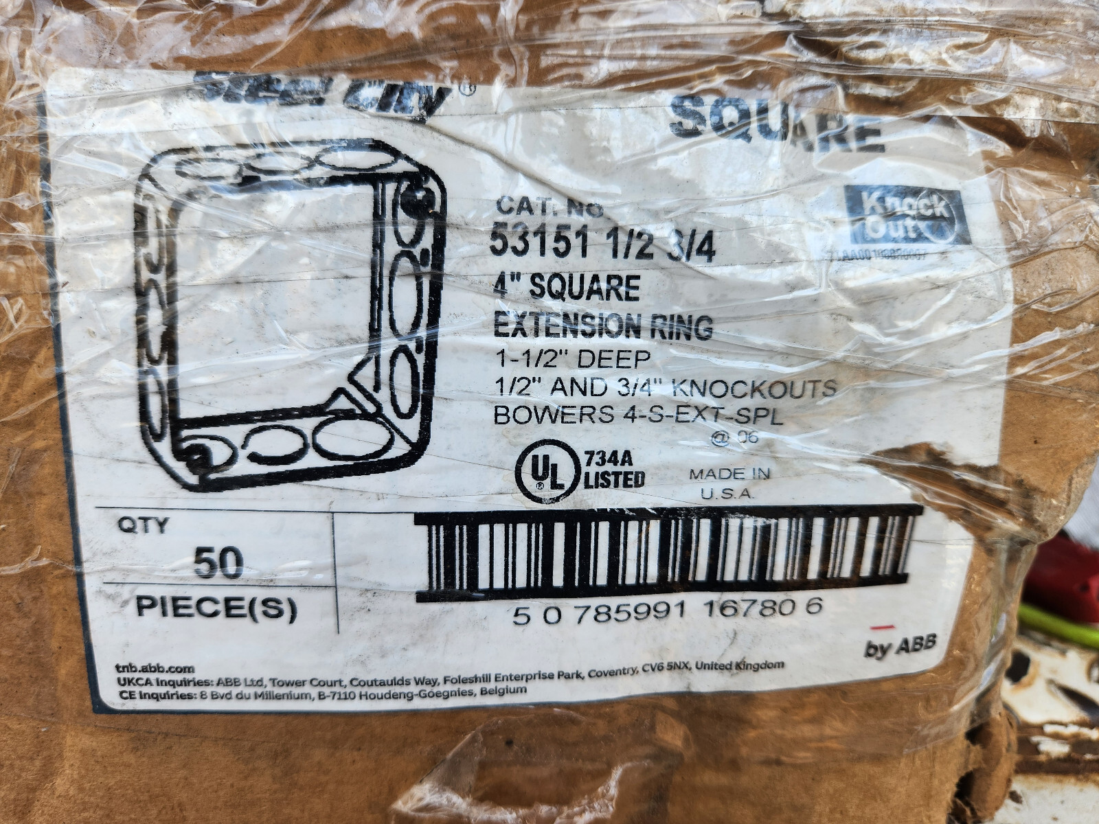 (49 Pcs) Steel City 53151 1/2 3/4, 4" Square Extension Ring 1-1/2" Deep