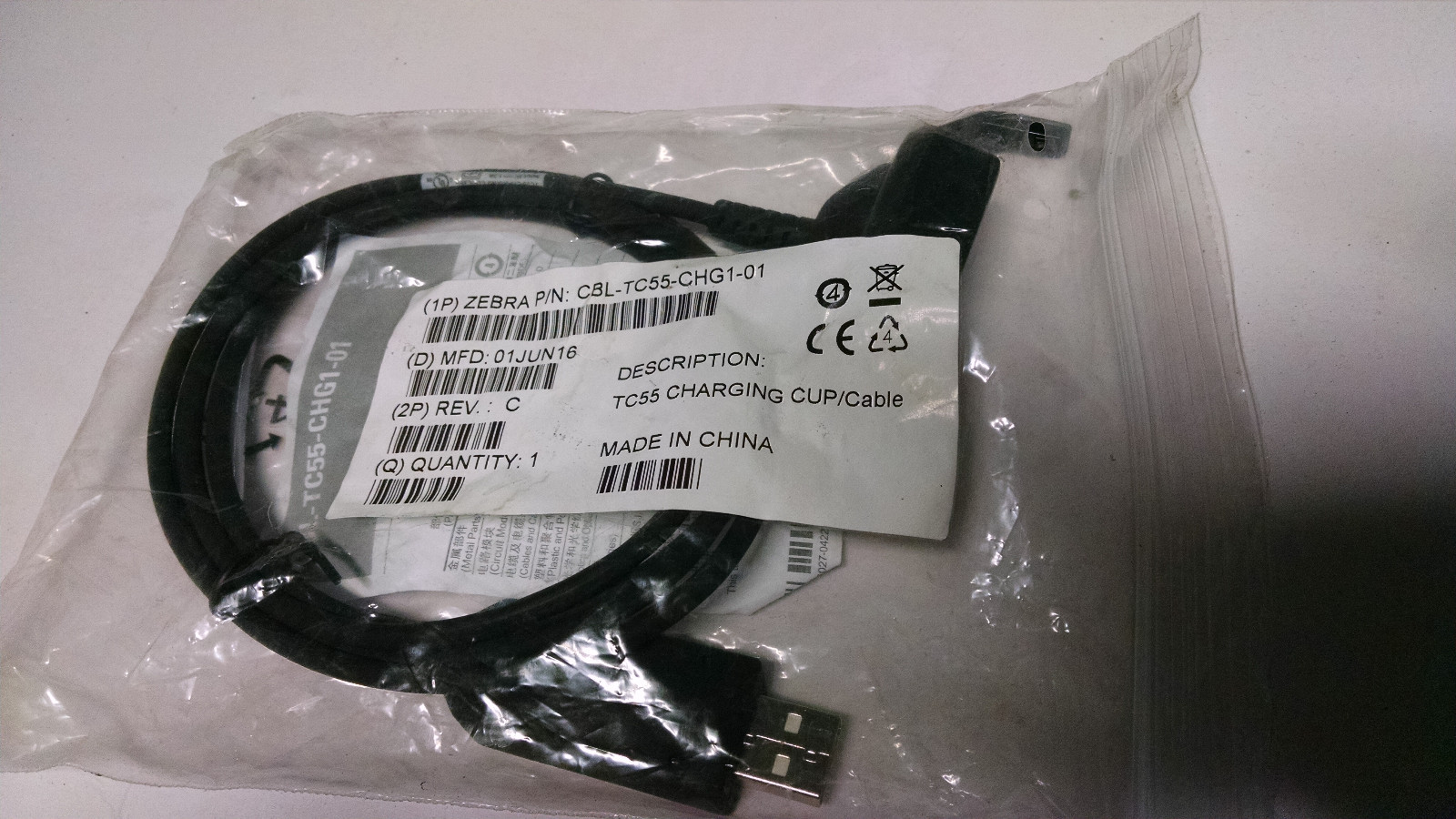 Symbol (Motorola) TC55 / Zebra RFD8500 Snap on USB Charging Cup-CBL-TC55-CHG1