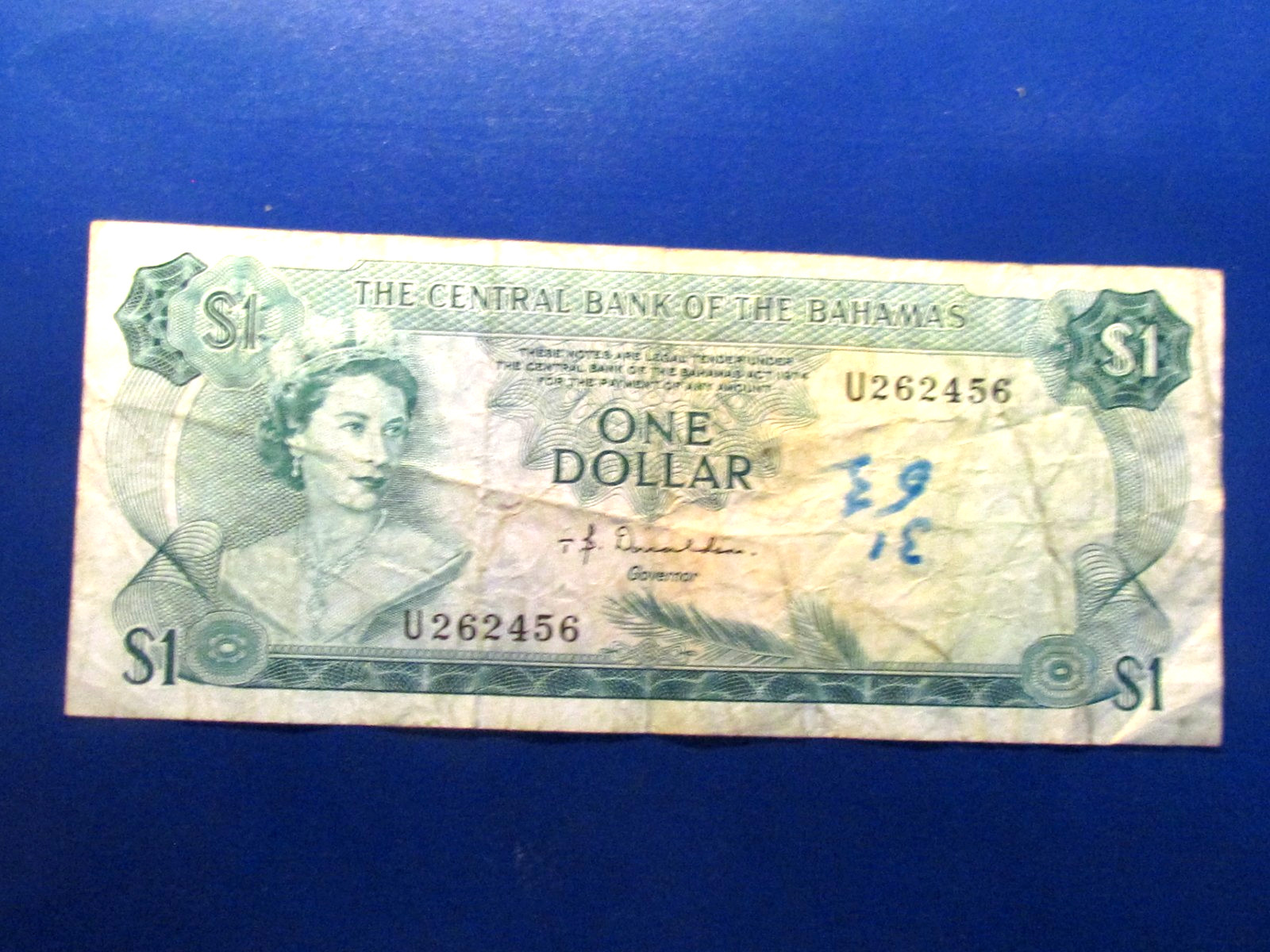 1974 Bahamas 1 Dollar Banknote - P# 35a  Circulaed --very good
