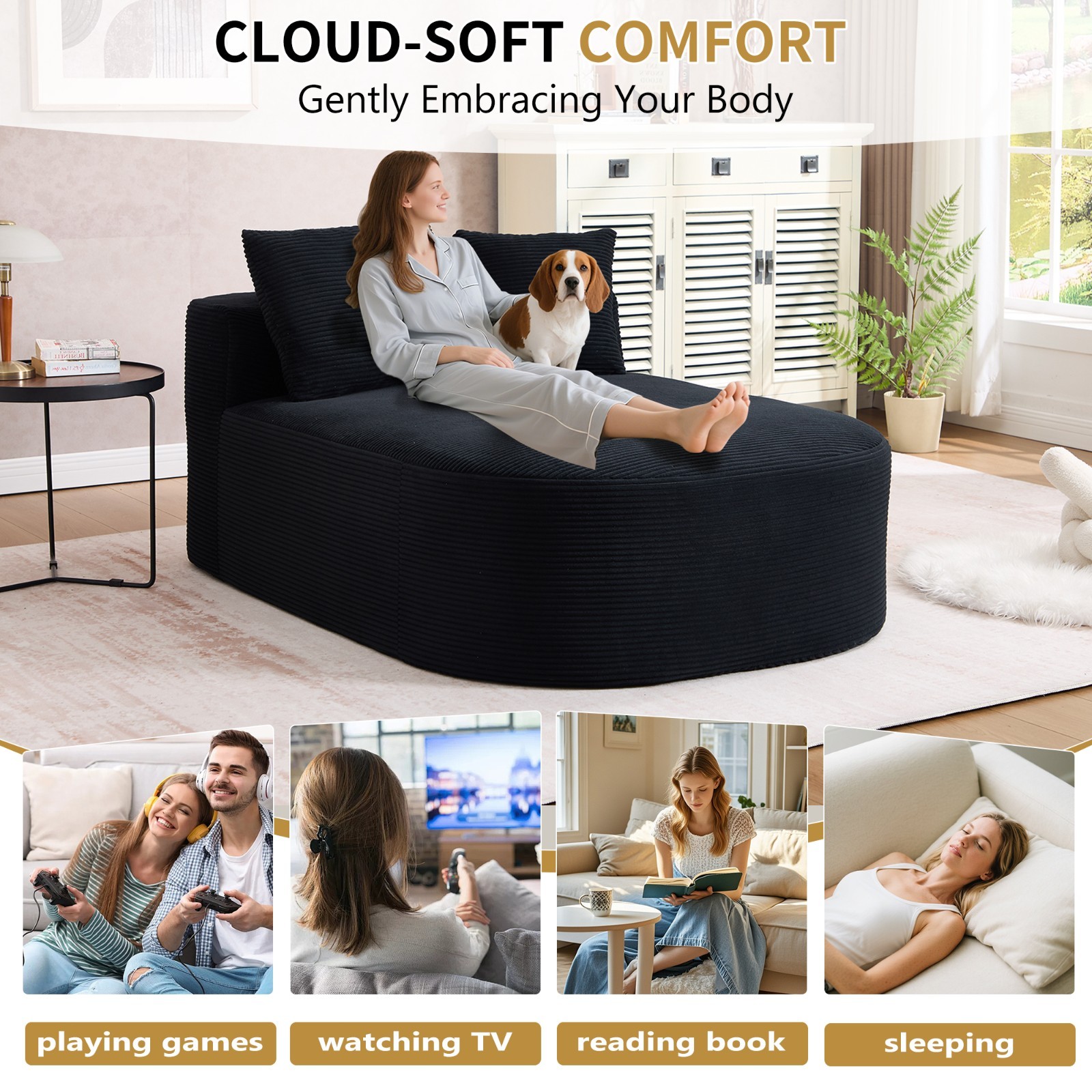 67.5''Chaise Lounge Chair 46'' Wide Seat Indoor Corduroy Oversized Sleeper Sofa