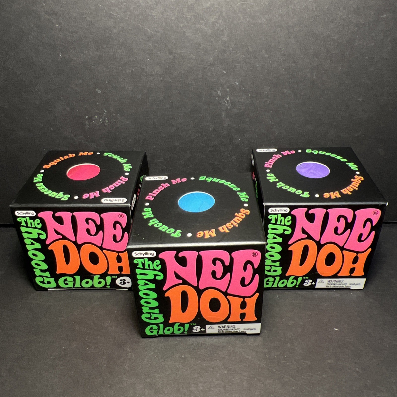 Lot Of 3 Nee Doh The Groovy Glob Stress Ball Pink, Blue & Purple