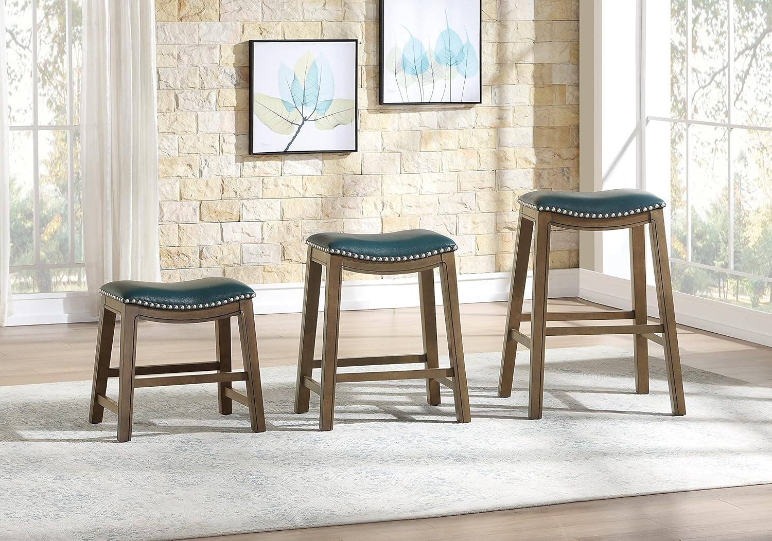 Ordway Green Solid Wood Bar Stools - 30" Saddle Height Seating