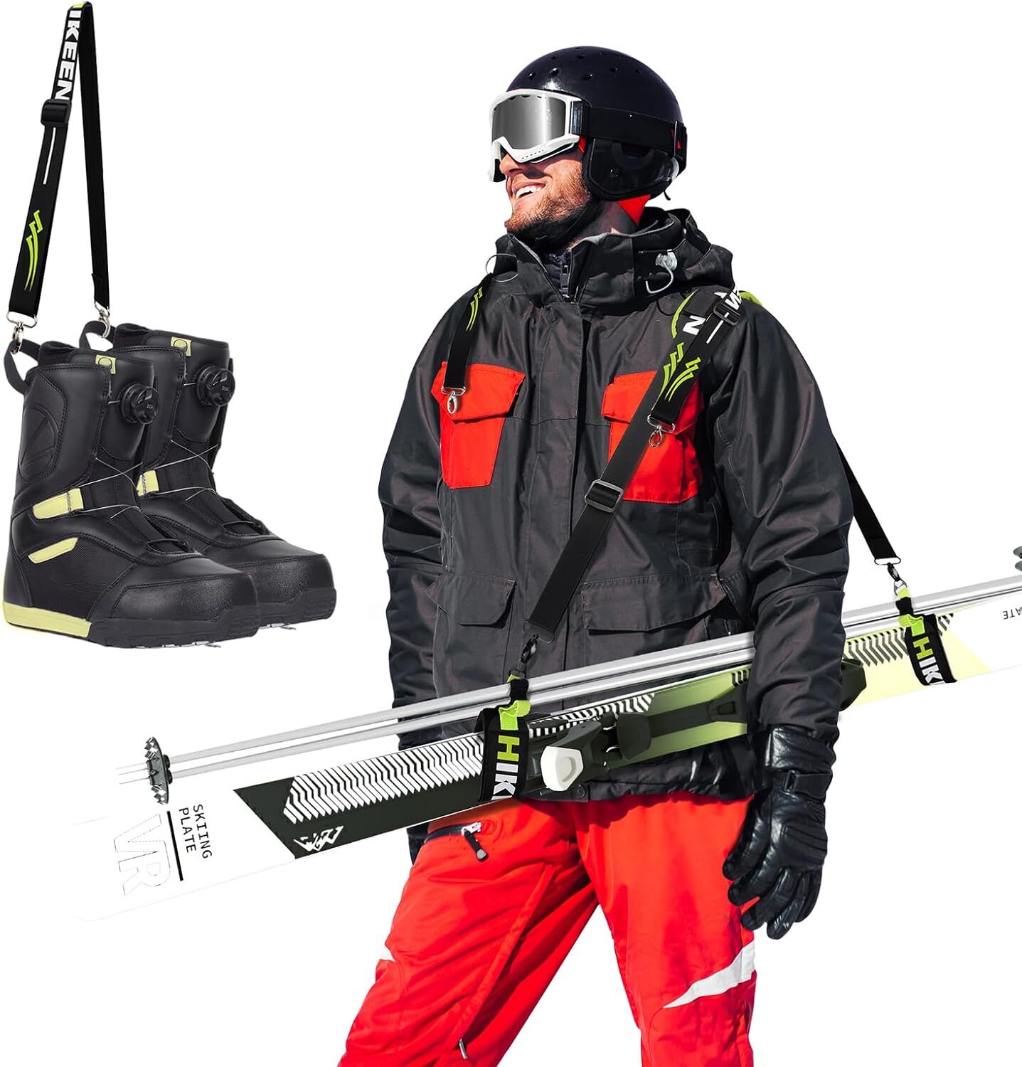 Ski Carrier Strap, Poles Boot & Downhill Skis Carrier Straps with Swivel Hook