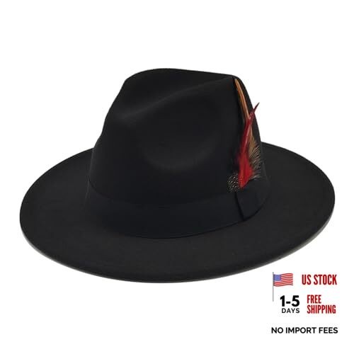 Mens Fedora Hats Classic Wide Brim Fedora Hat for Women Men Dress Medium Black