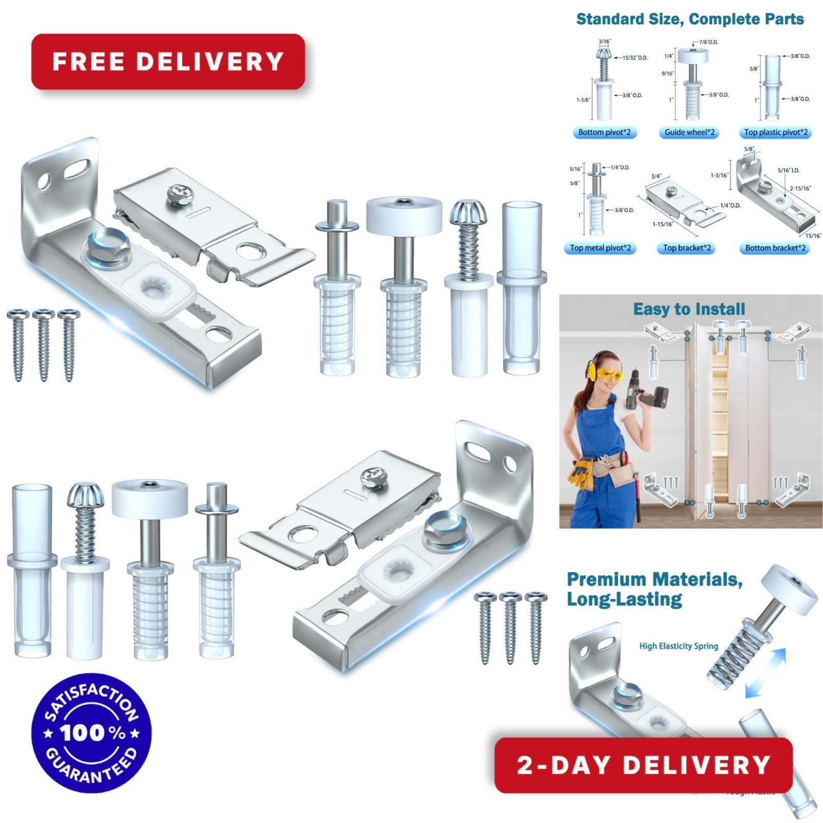 CRANACH Bifold Door Hardware Repair Kit - 2 Pack for Sliding Closet Doors