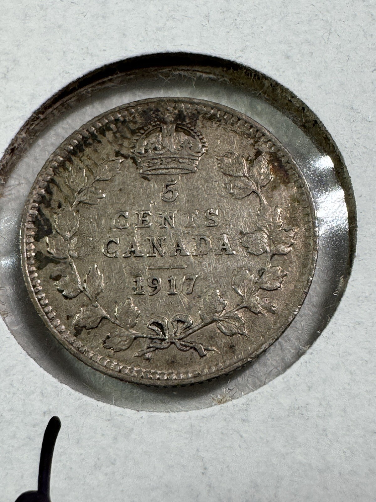 1917 Canada 5 Cents Small Silver Coin Cleaned