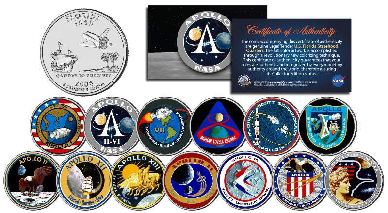 APOLLO SPACE MISSIONS United States Quarters 13-Coin Complete Set NASA PROGRAM