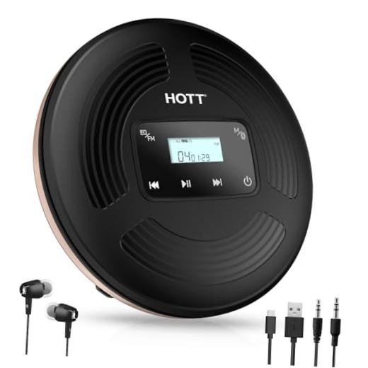 CD903TF Portable CD Player with Bluetooth and FM Transmitter with Touch