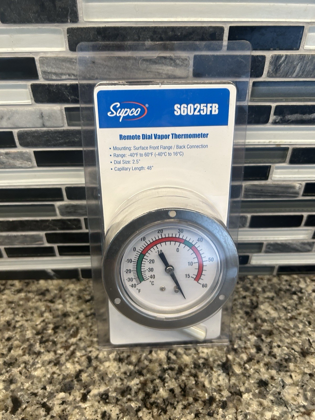 Supco REMOTE DIAL VAPOR THERMOMETER 2.5" DIAL -40 to 60 F New/Sealed S6025FB