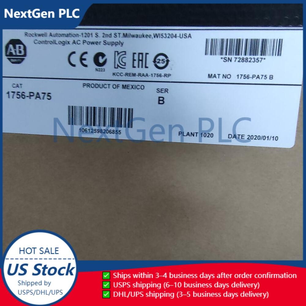 New Factory Sealed Allen-Bradley 1756-PA75 ControlLogix AC Power Supply 1756PA75