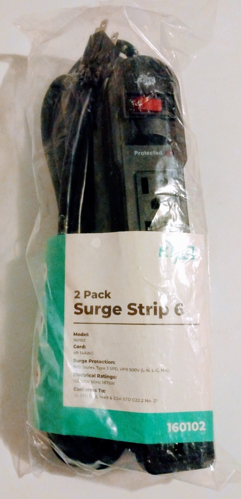 KMC 6-Outlet Surge Protector Power Strip, Overload Protection, 2-Pack, Black