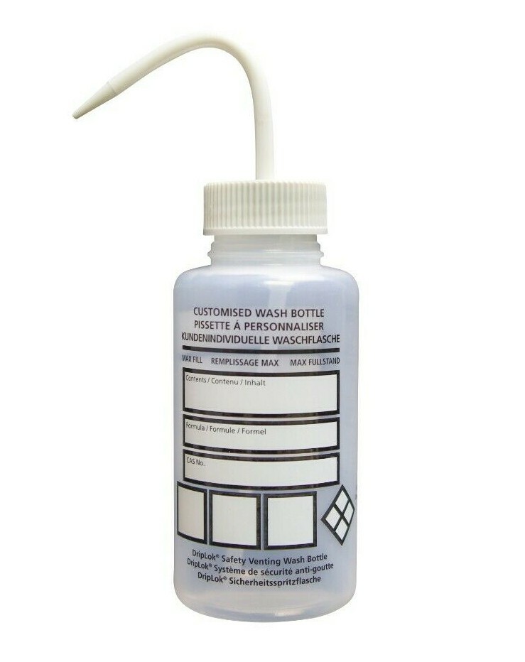 GHS Customizable Labels LDPE Wash Bottles DIY White 500mL 1, 2, 3, & 5 Packs