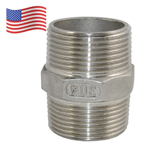 1-1/4" in Pipe Fitting Hex Nipple NPT 304 Stainless Steel Male to Male connector