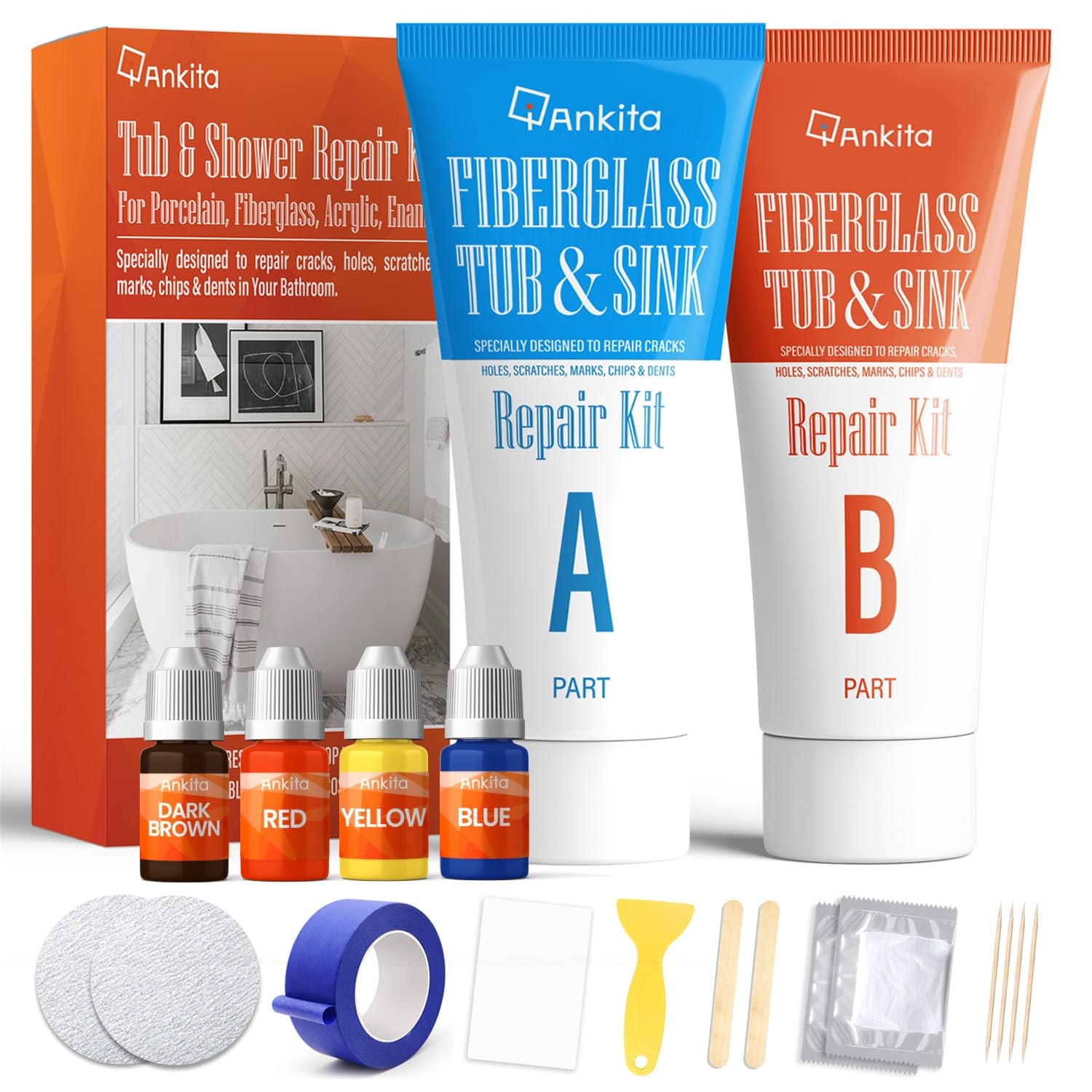 Fiberglass Tub Repair Kit(Color Match), Shower No.02 Color Match