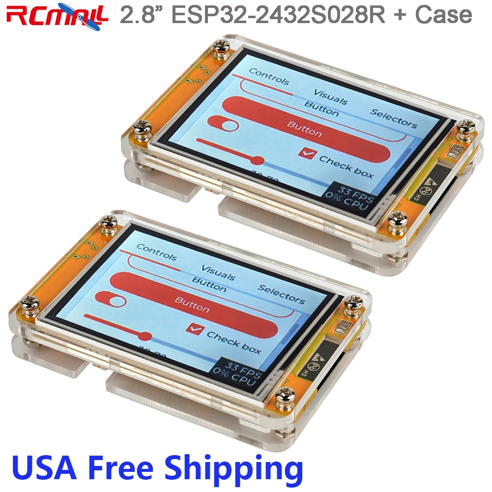 2pcs 2.8" ESP32 Display Module ESP32-2432S028R TFT LCD Touchscreen + Case USA