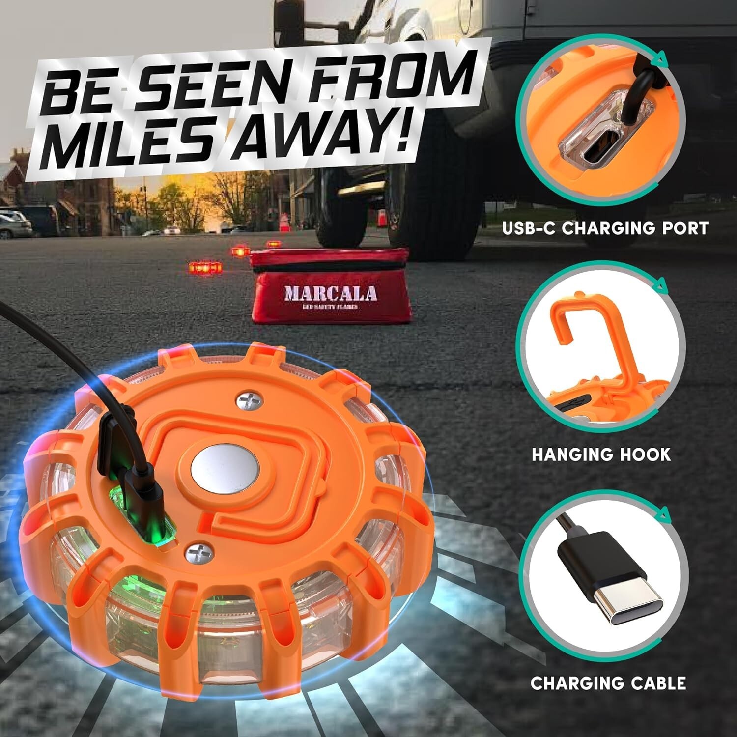 4-Pack Rechargeable LED Emergency Flares - 30-Hour Run Time & High Visibility