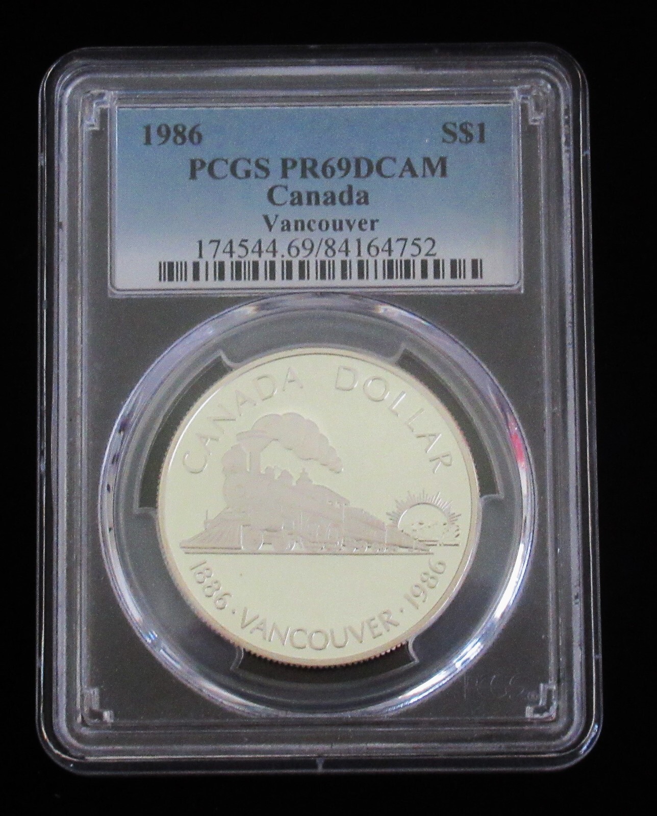 Canada 1986 Vancouver SILVER TRAIN Proof Dollar Coin PCGS PR69 DCAM