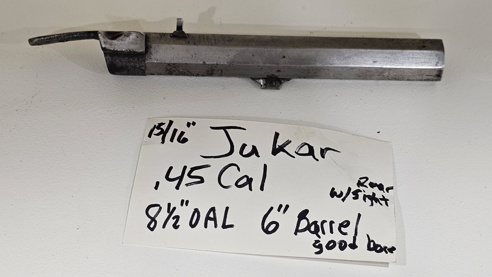 Jukar Muzzleloader 45 Cal Pistol 15/16” Dia. 8-1/2” OAL 6" Long Barrel W/ Breech