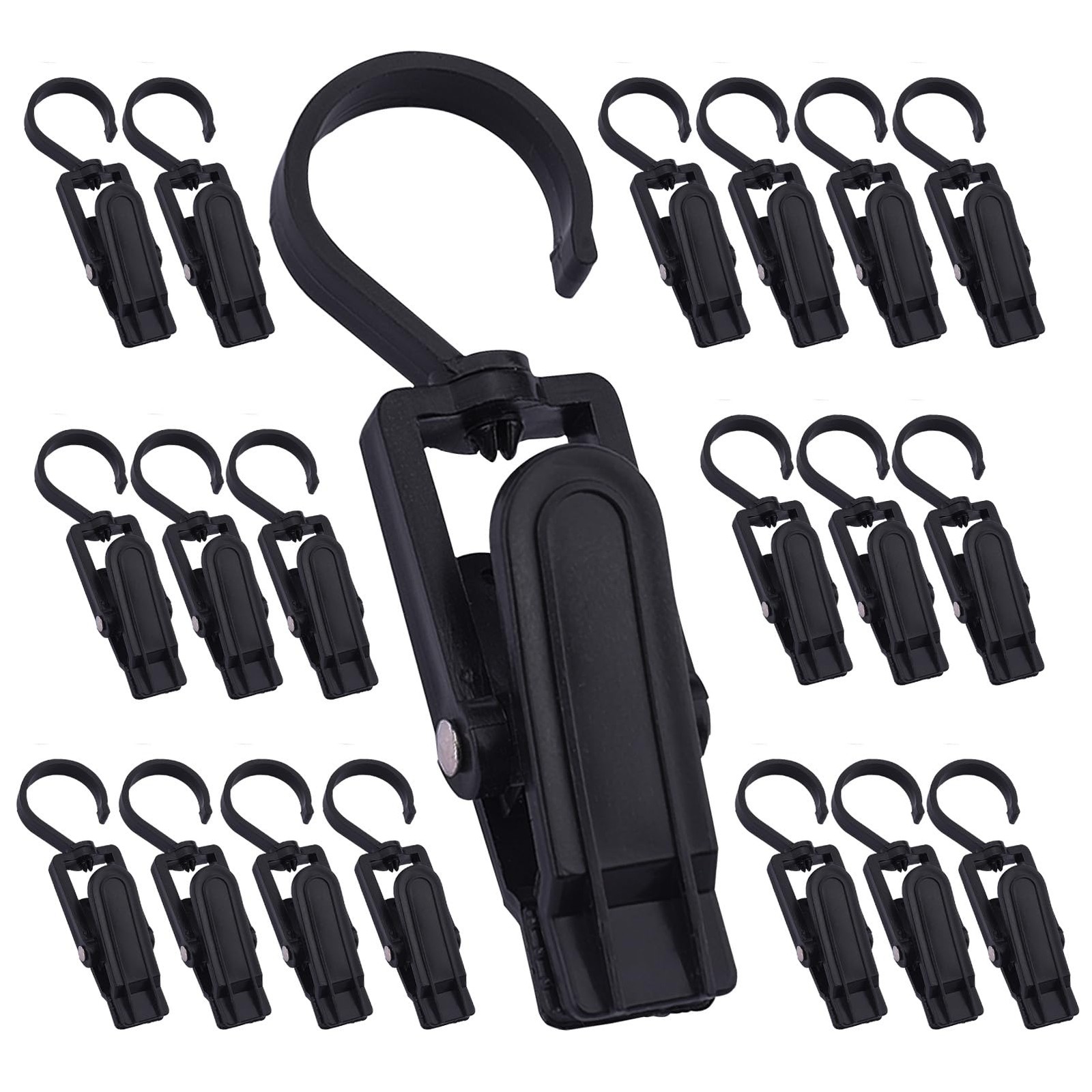 20 Pcs Plastic Swivel Hanging Hooks Curtain Clips Clothes Pins Beach Towel Clips