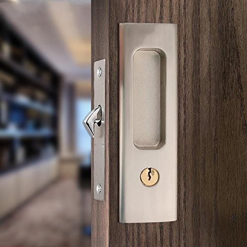Invisible Barn Door Locks Handle with 3 Keys for 6.3"(L)x1.77"(W) Sliver