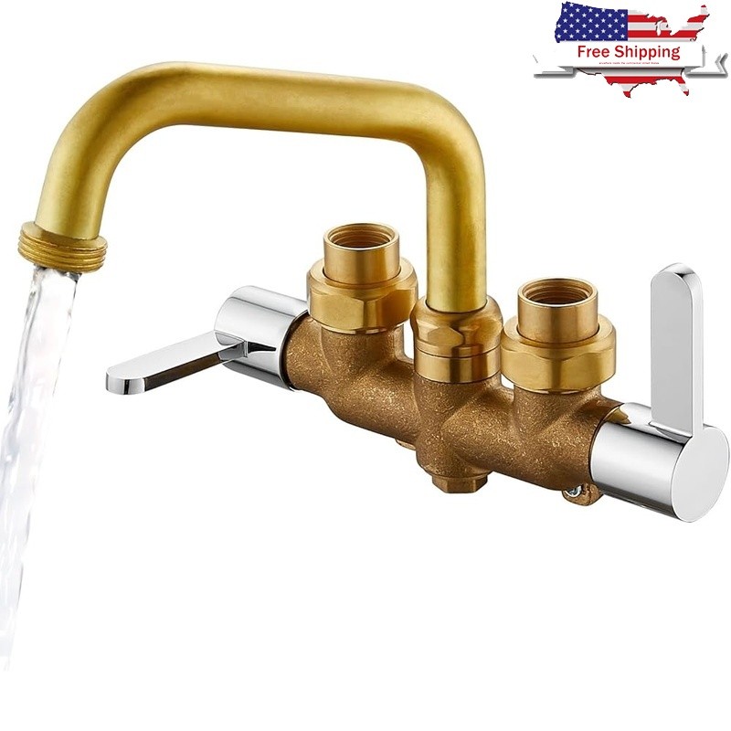 Brass Laundry Faucet 3 Inch Center Dual Handles Garden Hose Utility Sink Tap New