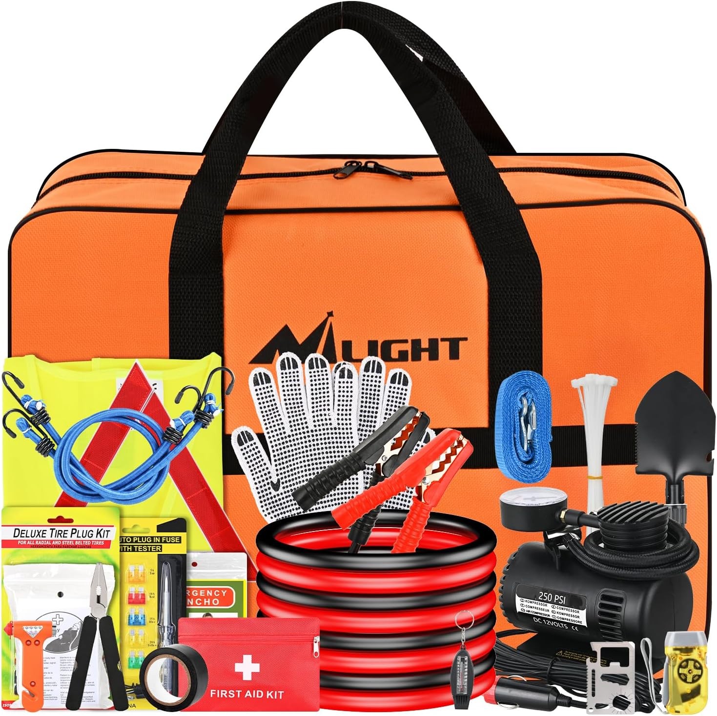 Nilight Car Emergency Kit with Jumper Cable Air Compressor Tow Rope Fuse Kit