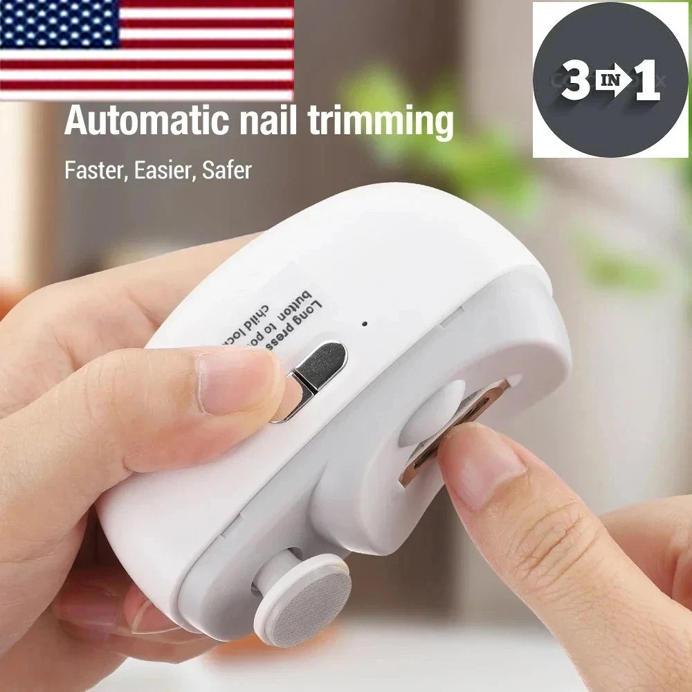 Electric Nail Grinder Automatic LED Light Trimmer Toe Cutter USB Rechargeable