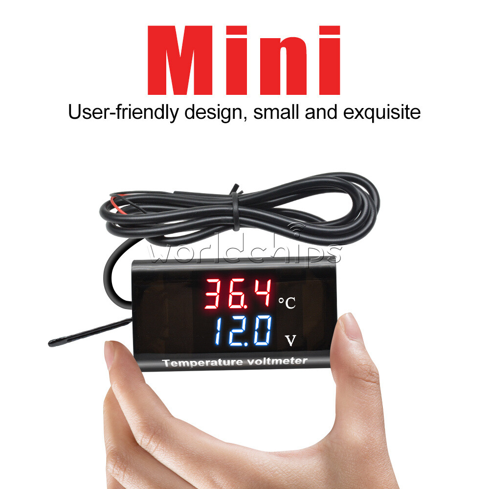 DC 12V 0.28'' Digital Dual LED Display Voltmeter Temperature Voltage Panel Meter