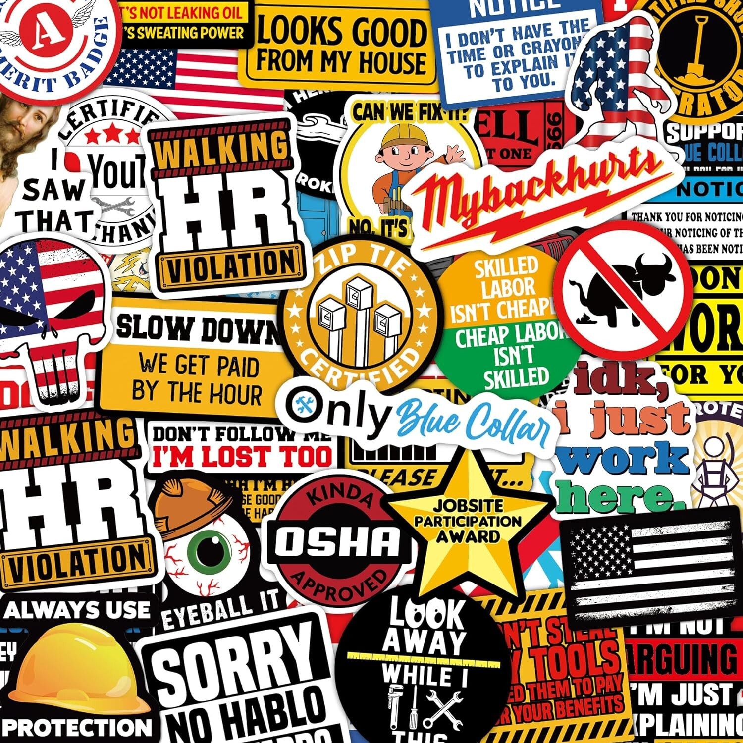 173 PCS Funny Hard Hat Stickers Waterproof Blue Collar Decals Pack Laptop Helmet