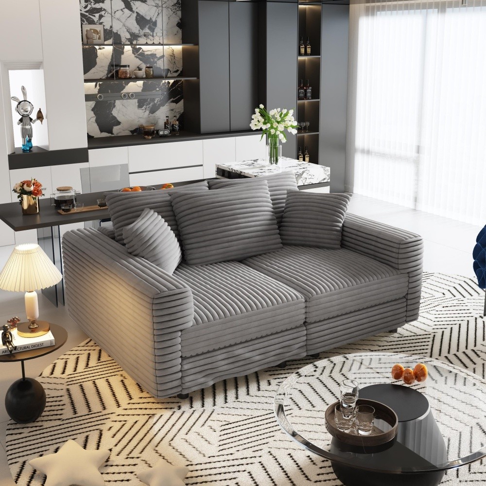 Corduroy Sofa 82.7" Cloud Couch, 3-Seat, Deep Seat Lounge Chair - Gray