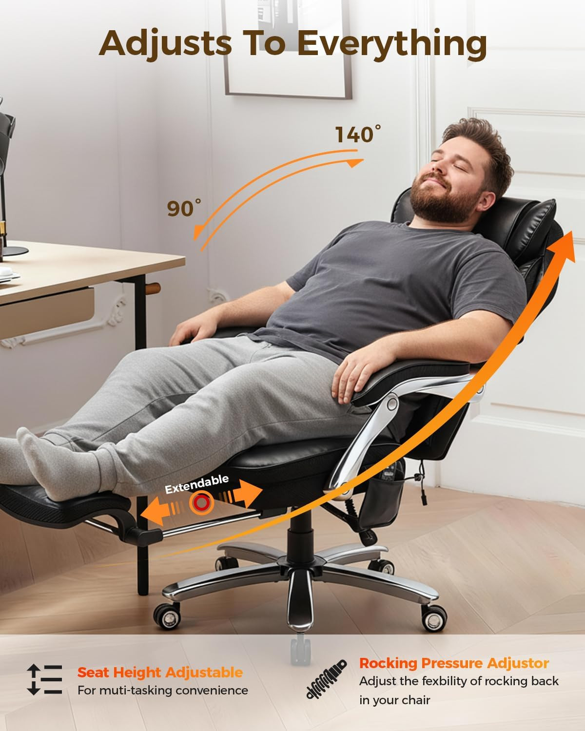 600LBS Big and Tall Office Chair with Massage and Heat, 23.5" Wide Leather Offic