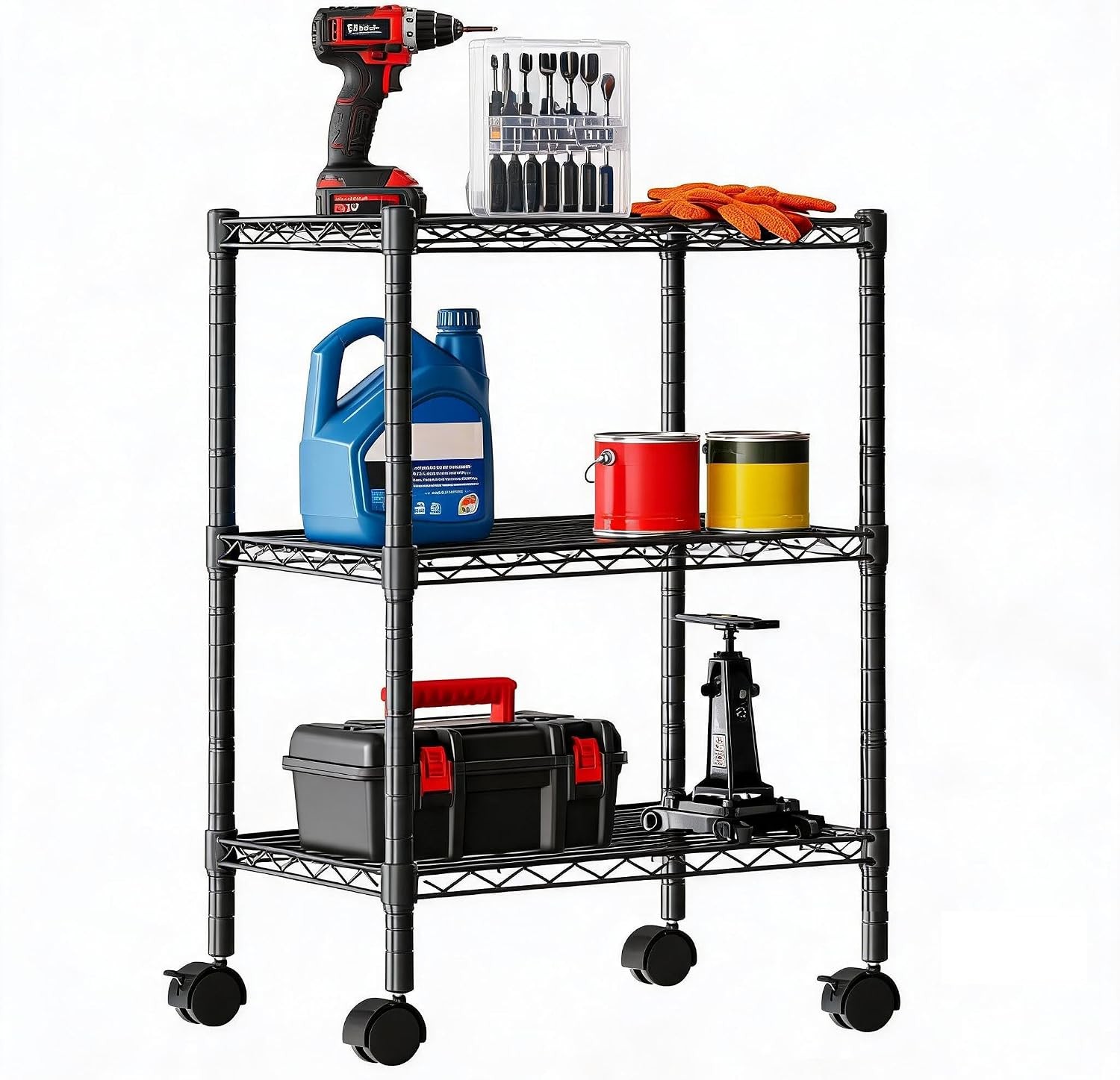 3/4/5 Tier Standing Storage Shelf w/ Wheels Heavy Duty Metal Wire Rack Organizer