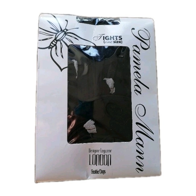 Pamela Mann Ladies One Size Black Scottie Dogs Design Tights ~ New & Free P&P.