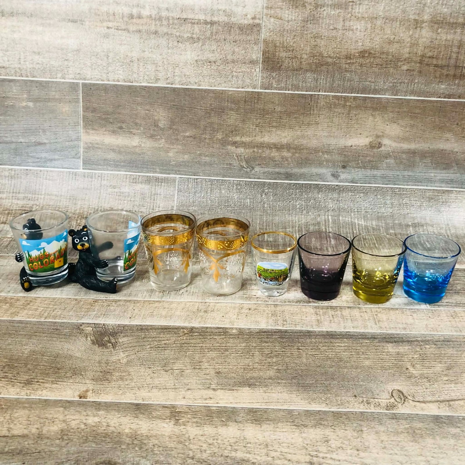 Shot Glass Collection Lot of 8 Colorado Black Bears, MCM Gold Tone, Germany