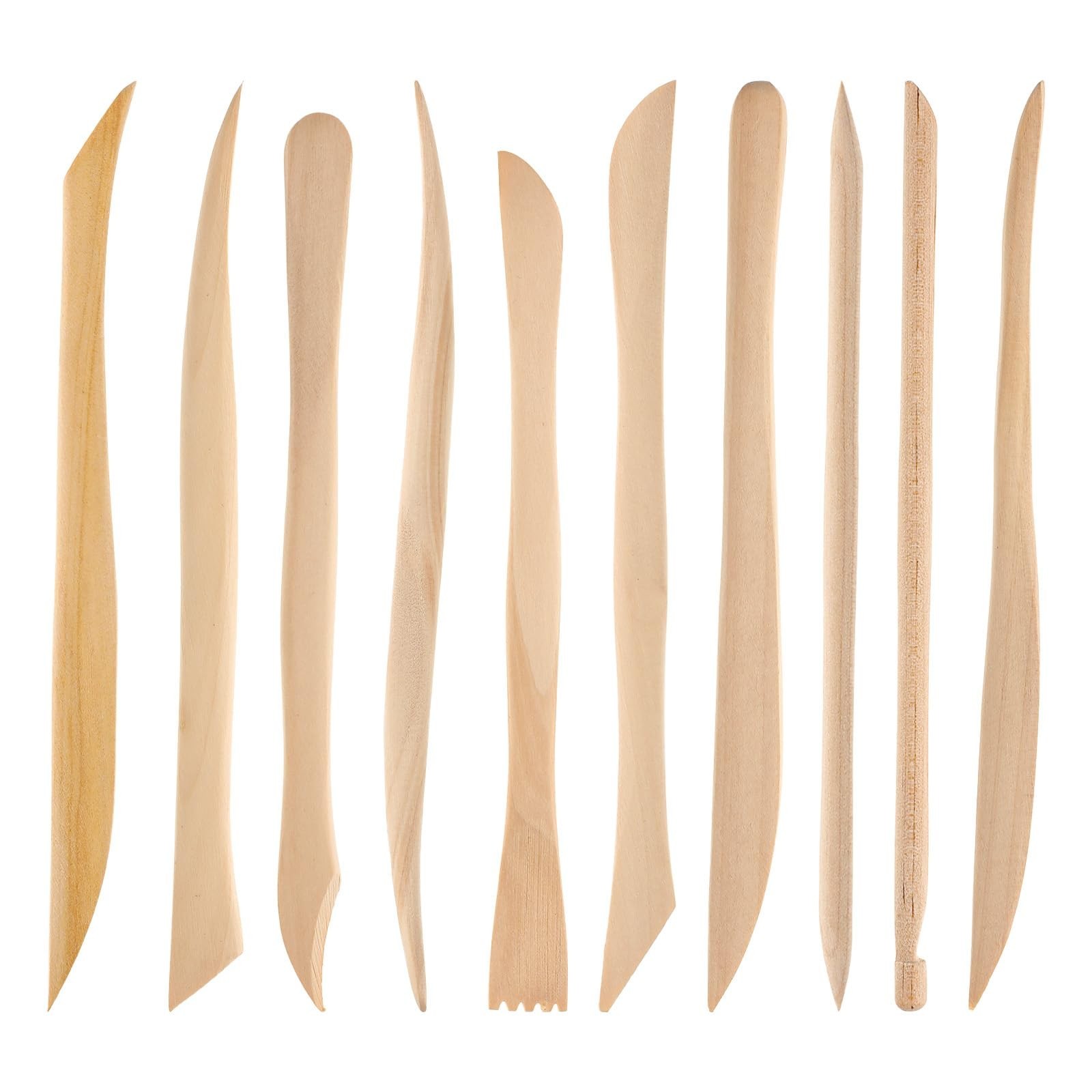 JIYIN 10 Piece Wooden Clay Sculpting Tool, 6'' Double Ended Ceramic Wooden Cl...
