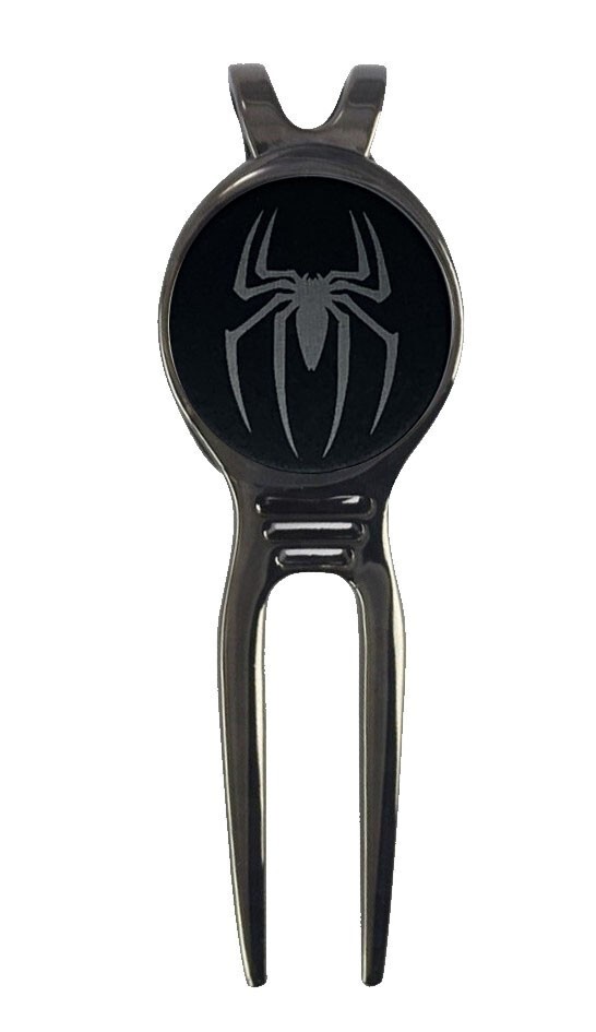 Spider-Man Marvel Golf Ball Marker + Black Gunmetal Divot Tool Gift Laser